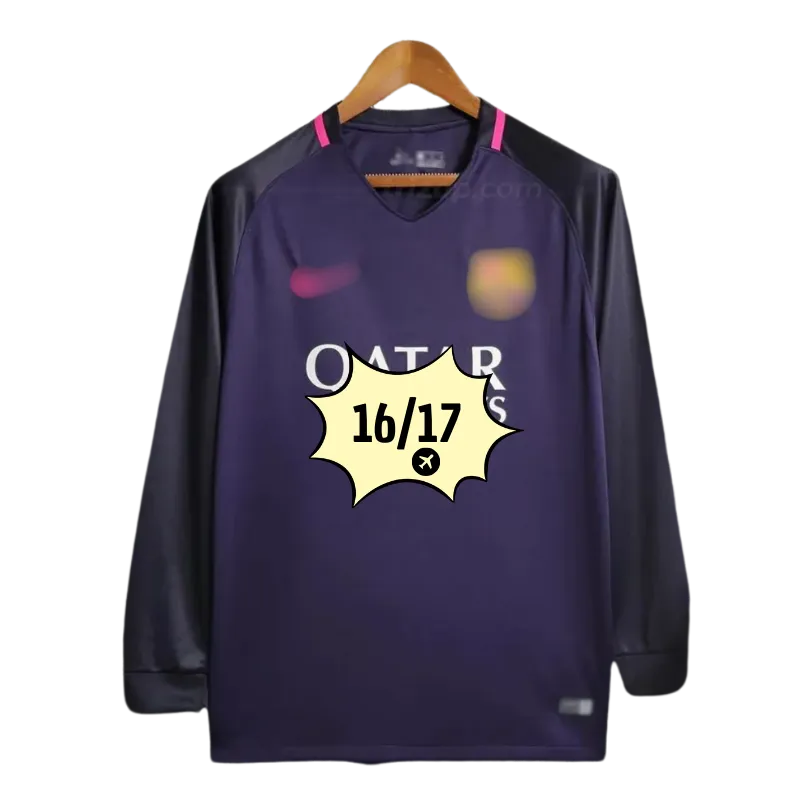 barca-visita-16-morado-17-long-sleeve-retro-qatar-airwayis Camiseta morada manga larga Barcelona 16/17 - Imagen 1