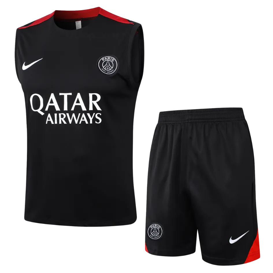 conj-sin-mangas-psg-negro-24-25-1 Conjunto entrenamiento sin mangas negro Paris Saint-Germain 24/25 - Imagen 1